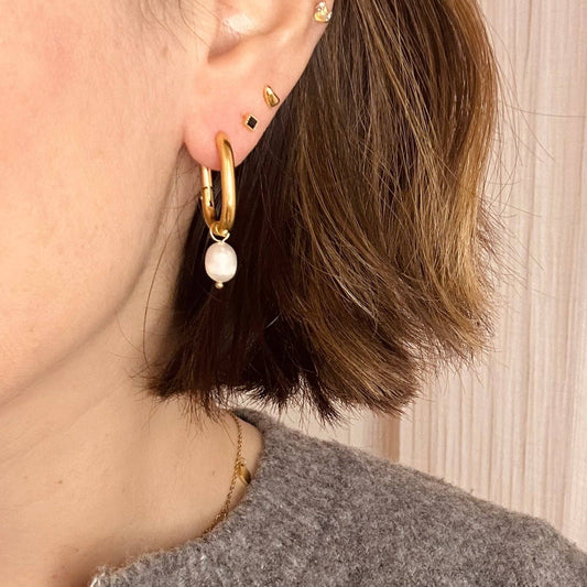 Pearl Drop Hoop Earrings