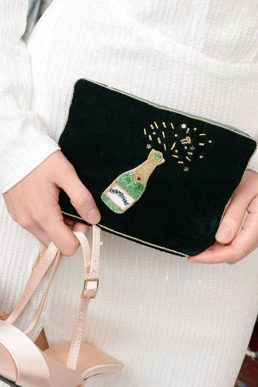 GREEN CHAMPAGNE MEDIUM POUCH