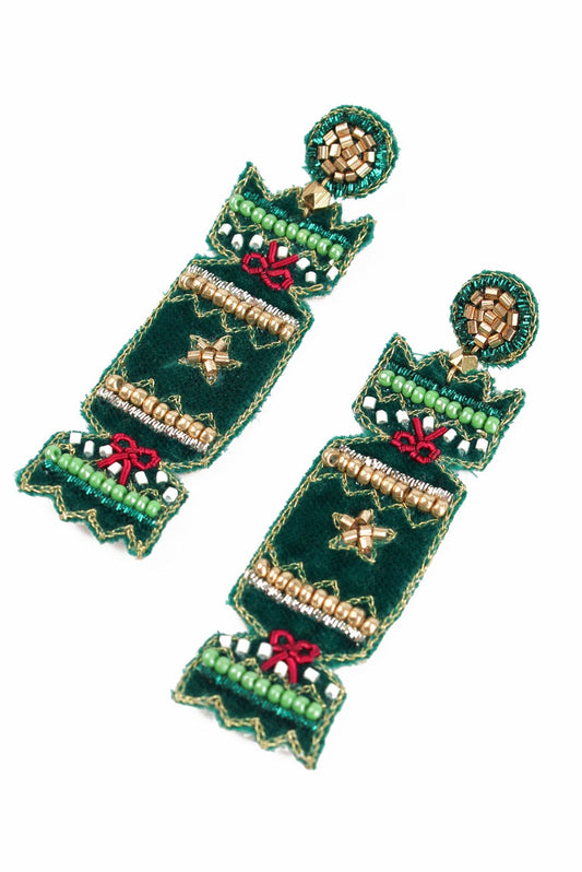 GREEN CRACKER EARRINGS