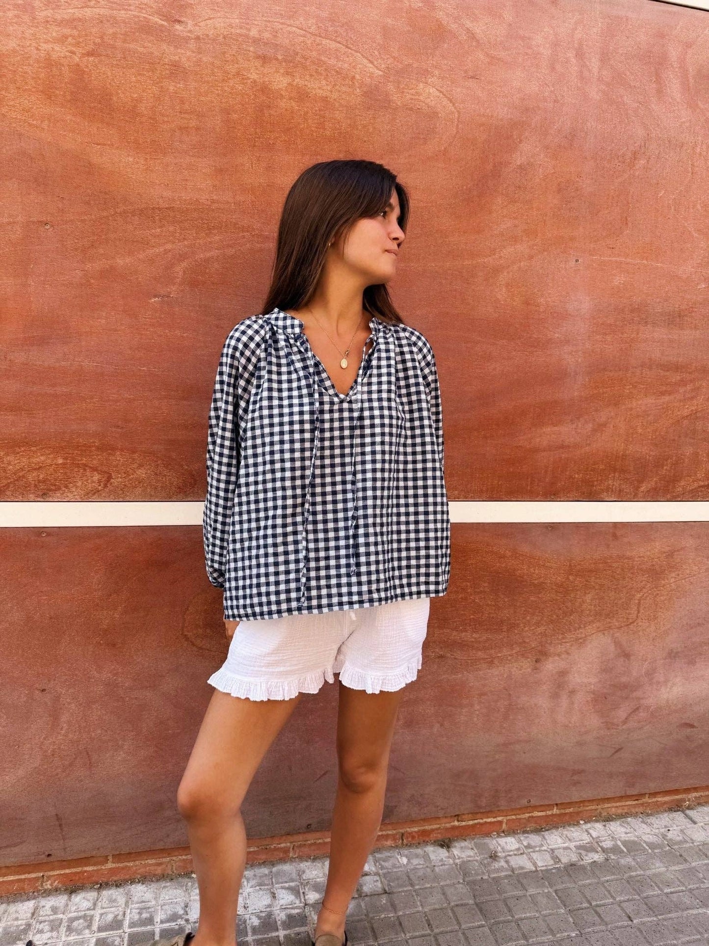 Matilde Navy Gingham Blouse