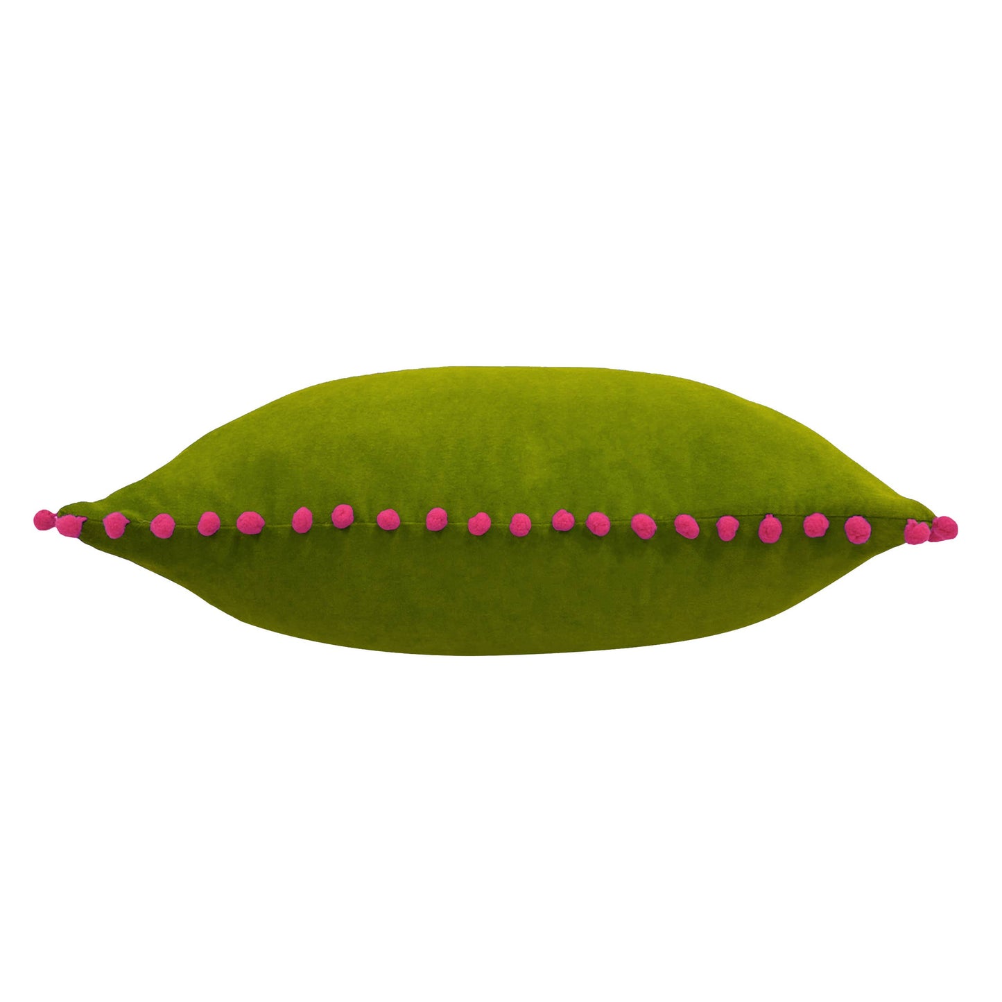 Velvet Pompom Cushion Green/Fuchsia