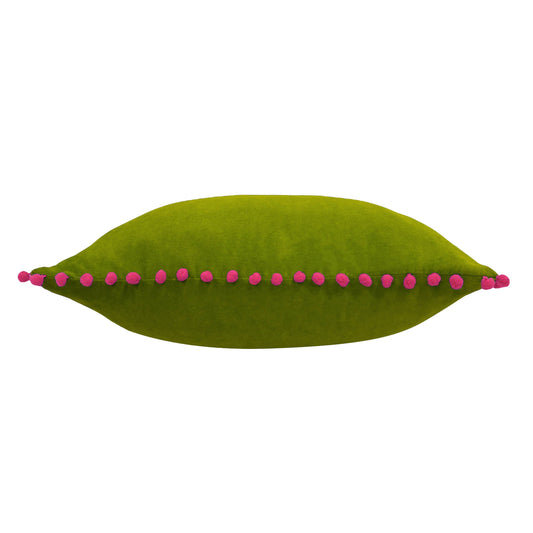 Velvet Pompom Cushion Green/Fuchsia