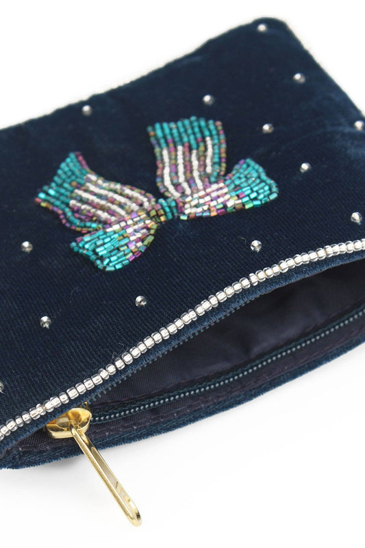 SILVER BLUE BOW SMALL POUCH