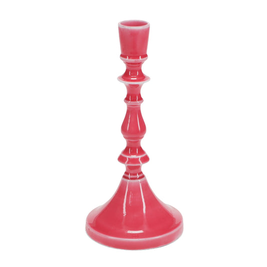 Enamel candlestick (19cm) - Vibrant pink