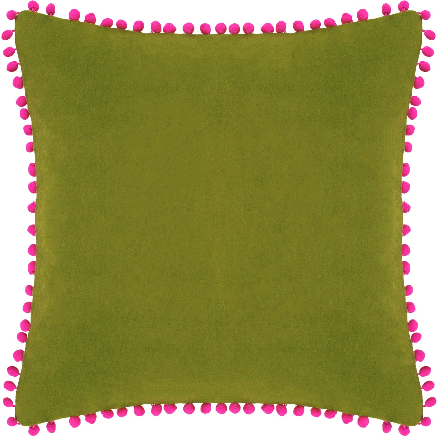 Velvet Pompom Cushion Green/Fuchsia
