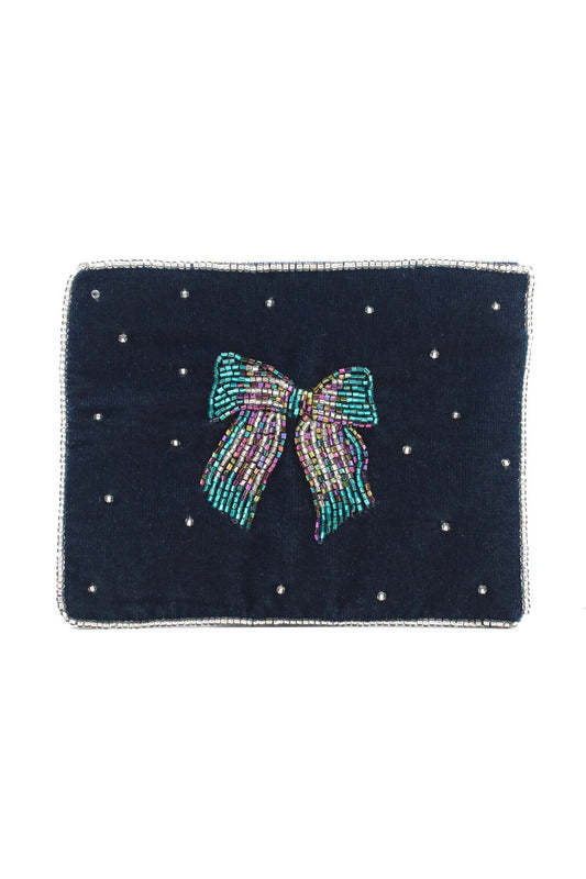 SILVER BLUE BOW SMALL POUCH
