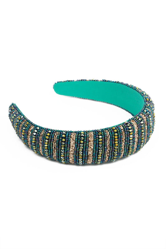 GREEN AND GOLD BEADED HEADBAND