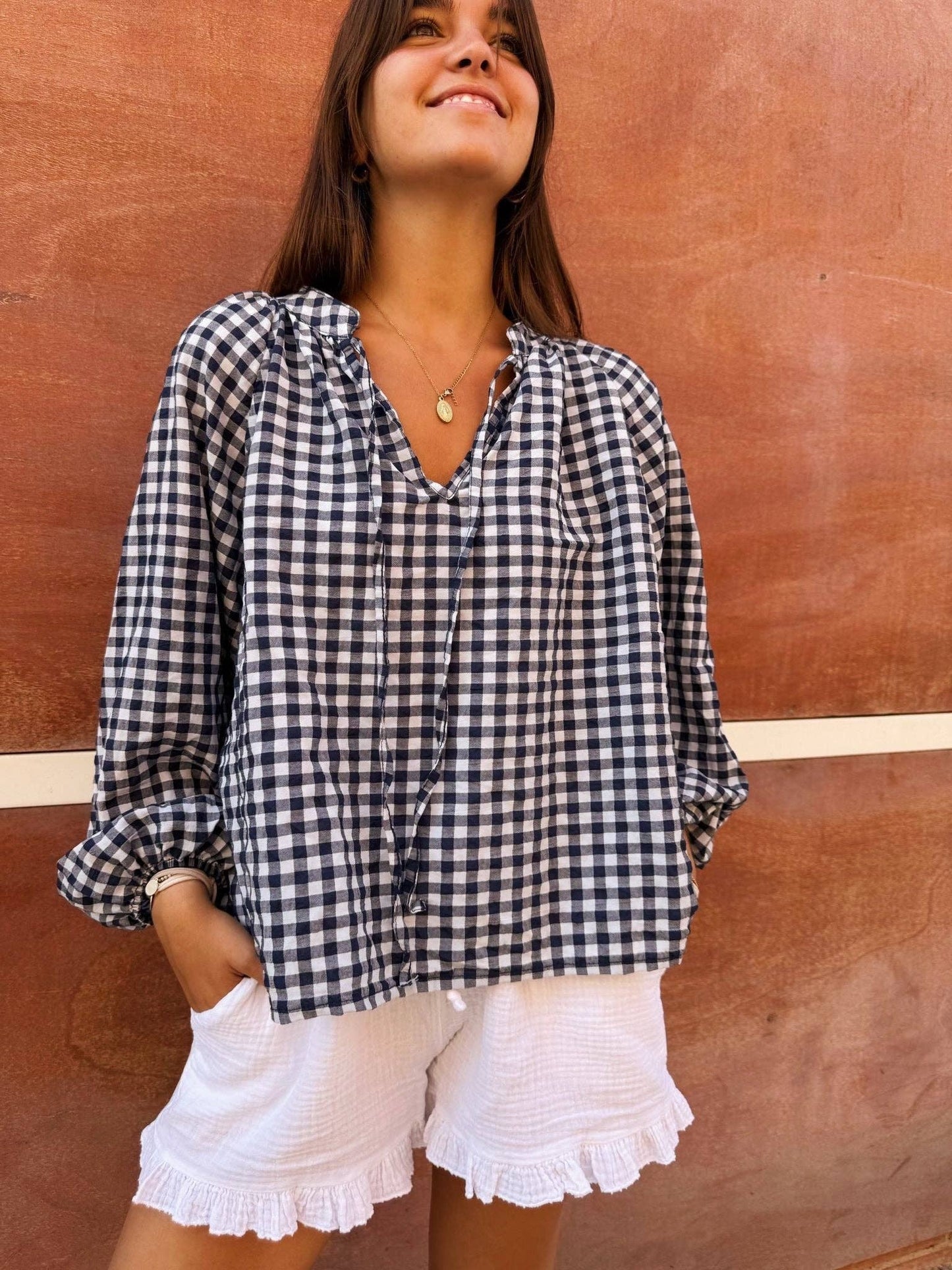 Matilde Navy Gingham Blouse