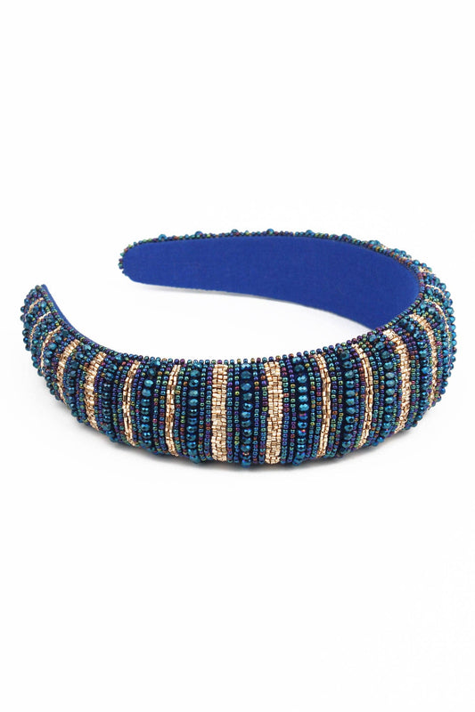 BLUE AND GOLD BEADED HEADBAND