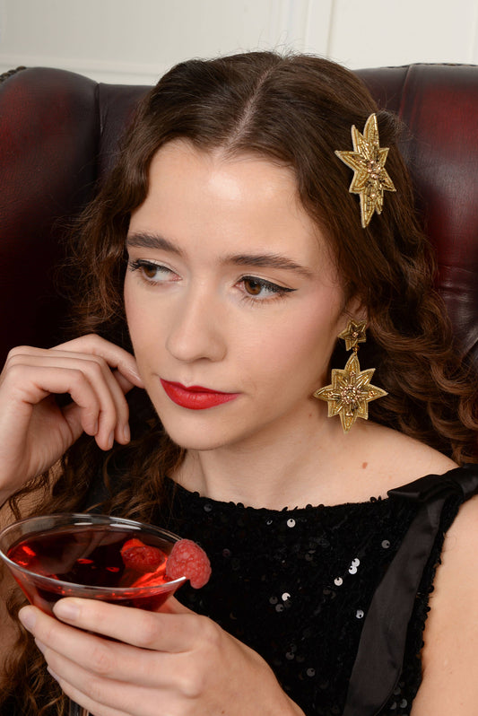 LARGE GOLD DOUBLE STAR DROPS